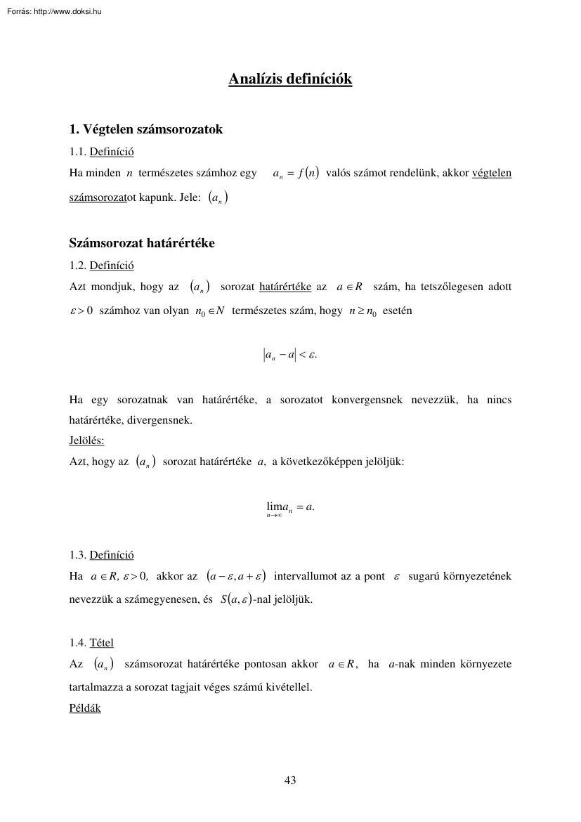 Analízis definíciók