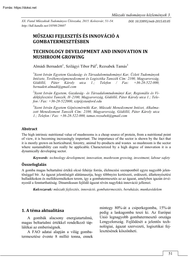 Műszaki fejlesztés és innováció a gombatermesztésben