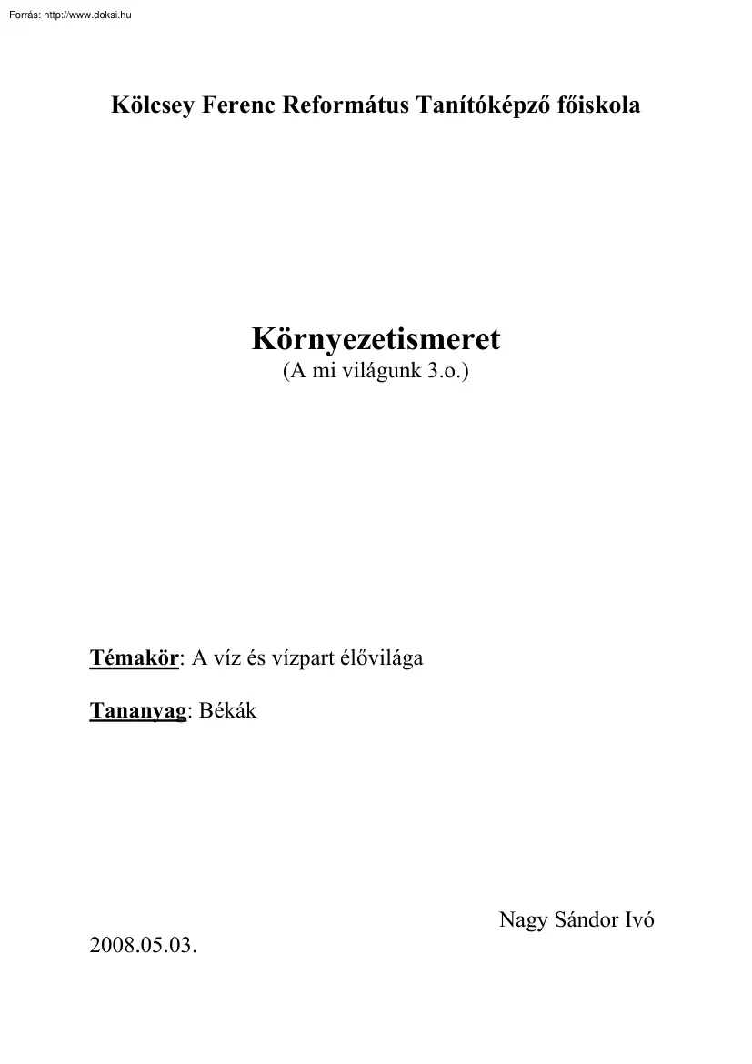 Nagy Sándor Ivó - Óravázlat Környezetismeretből