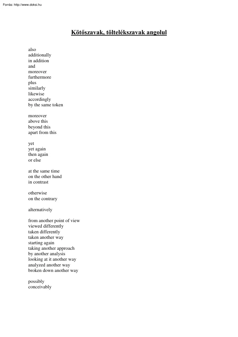 Kötőszavak, töltelékszavak angolul