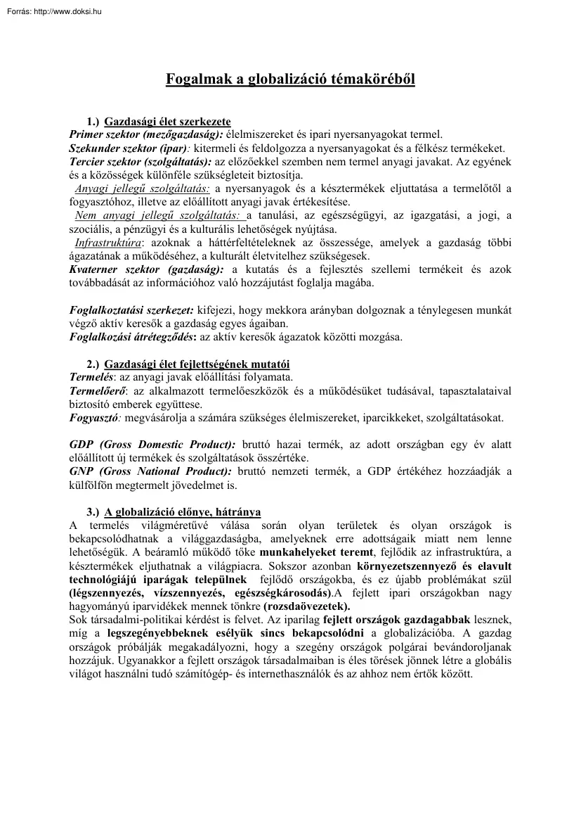 Fogalmak a globalizáció témaköréből