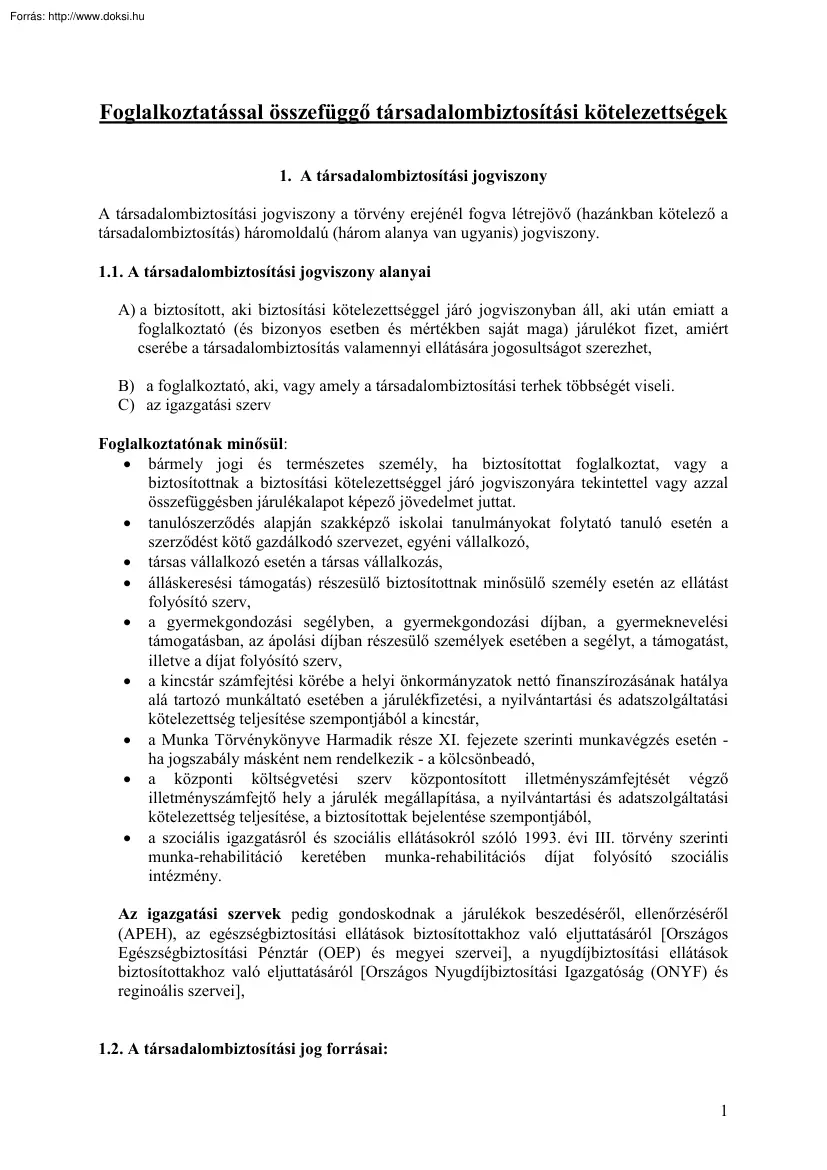 Szeles Imre - Foglalkoztatással összefüggő társadalombiztosítási kötelezettségek