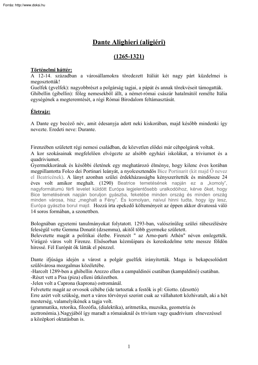 Dante Alighieri és az Isteni színjáték