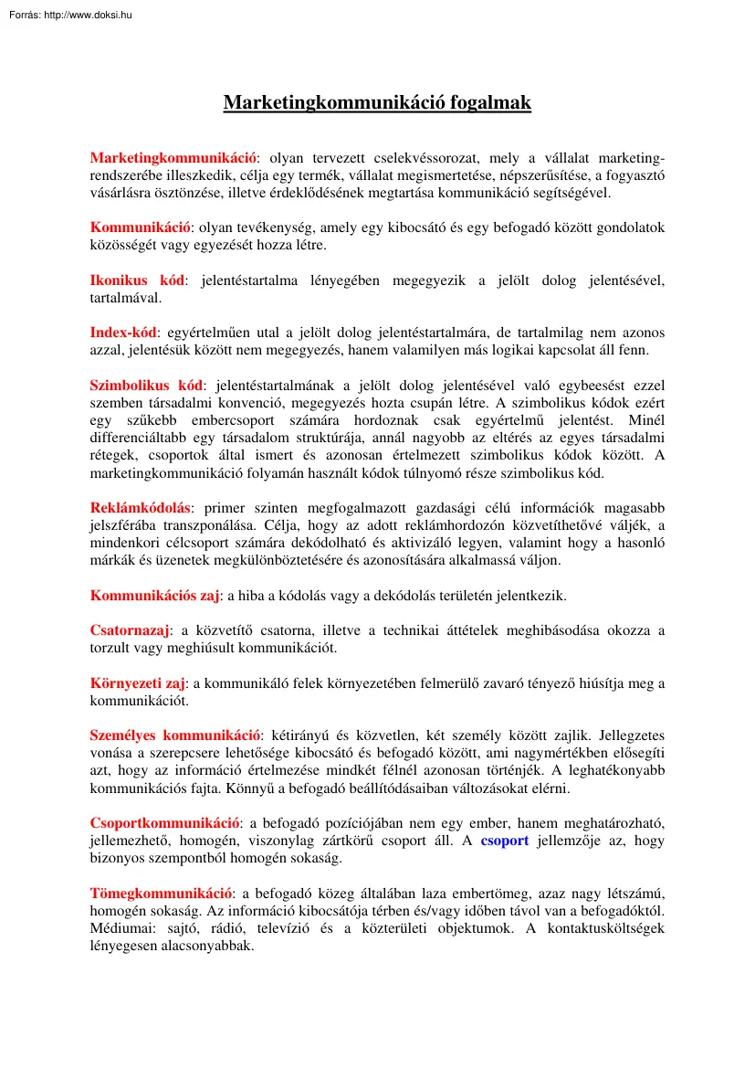 Marketingkommunikáció fogalmak