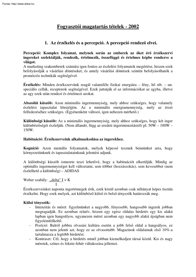 Fogyasztói magatartás tételek, 2002