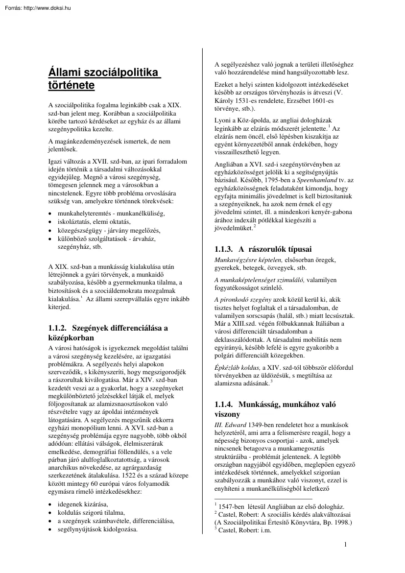 Az állami szociálpolitika története