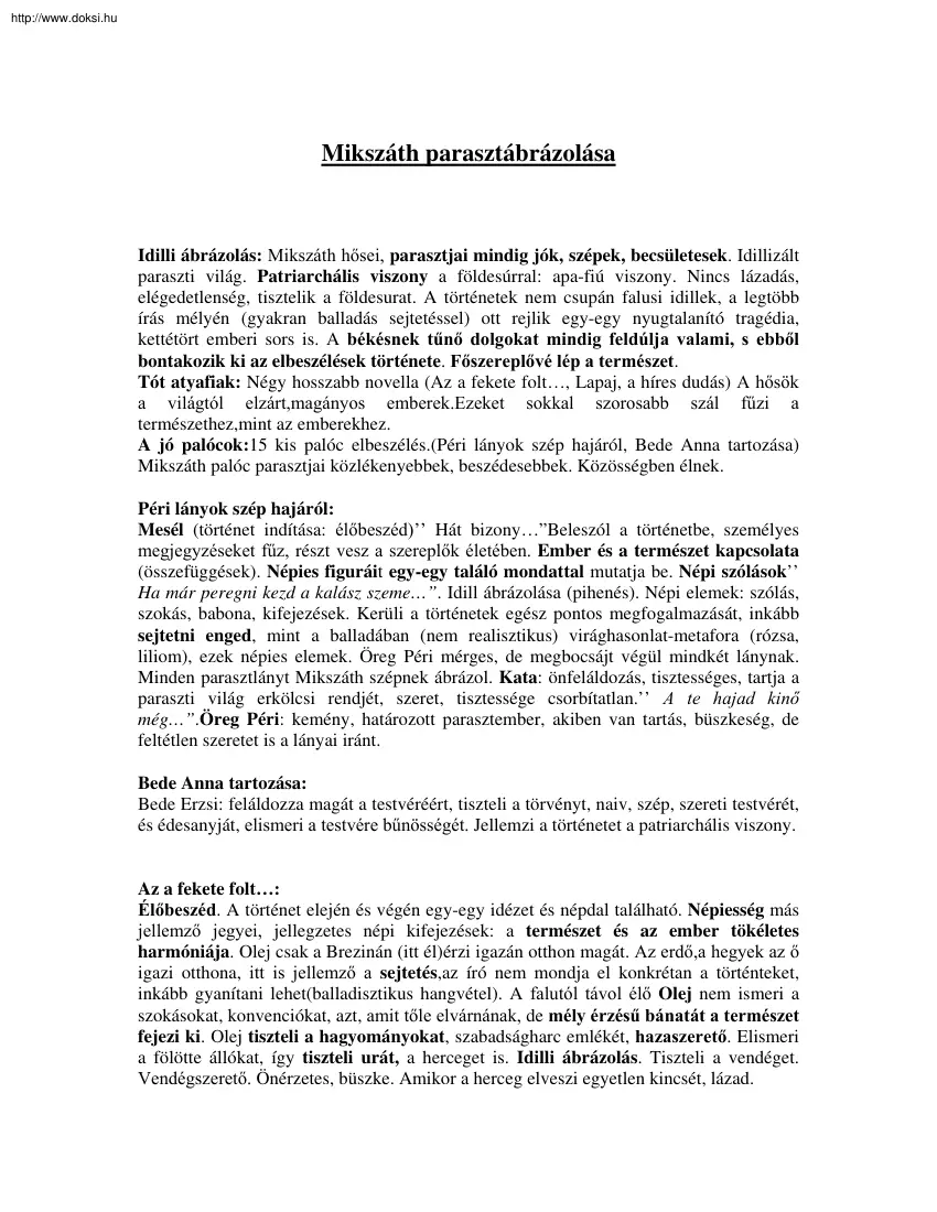 Mikszáth parasztábrázolása