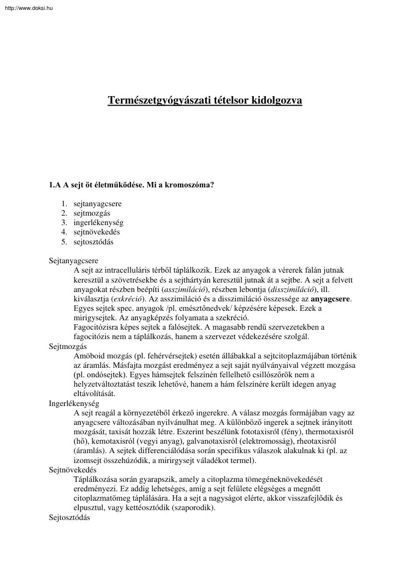 Természetgyógyászati tételsor, kidolgozva