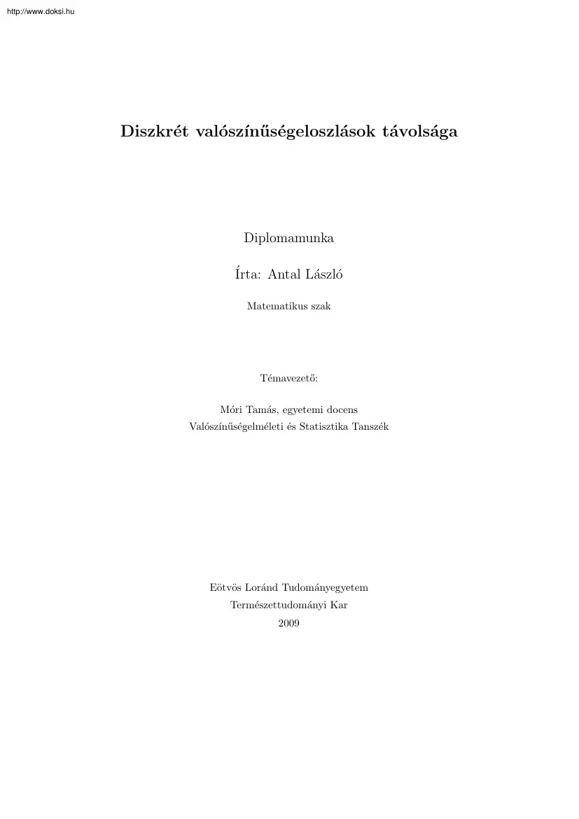 Antal Laszlo - Diszkrét valószínűségeloszlások távolsága, diplomamunka