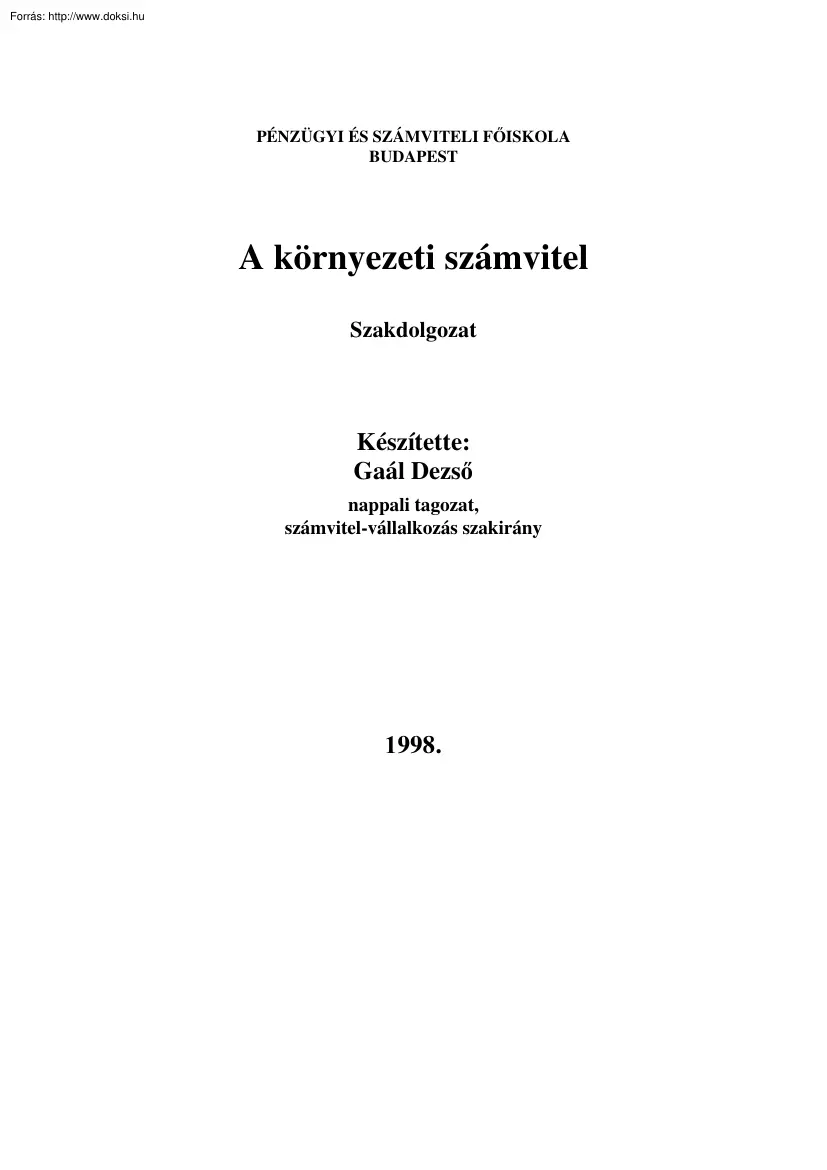 Gaál Dezső - A környezeti számvitel