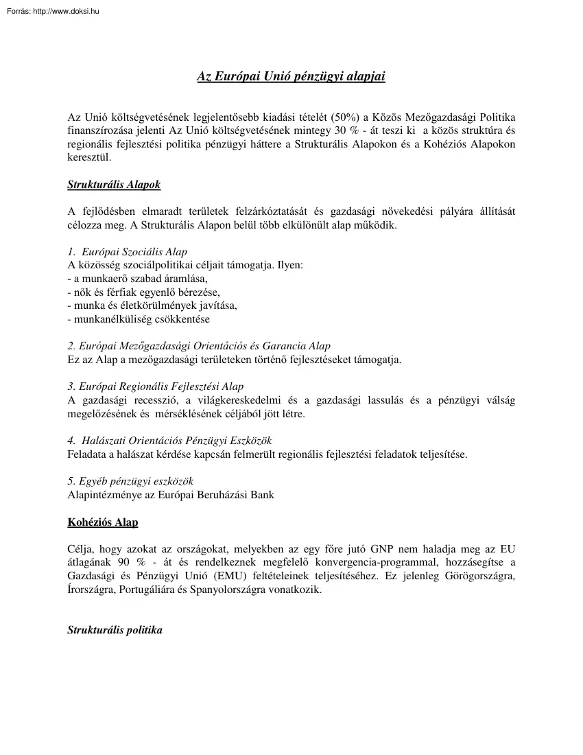 Az Európai Unió pénzügyi alapjai