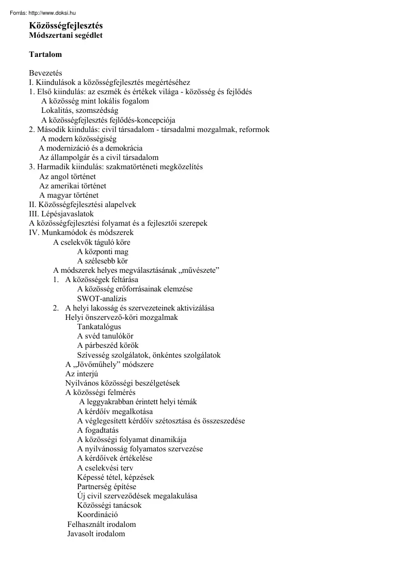 Közösségfejlesztés módszertani segédlet