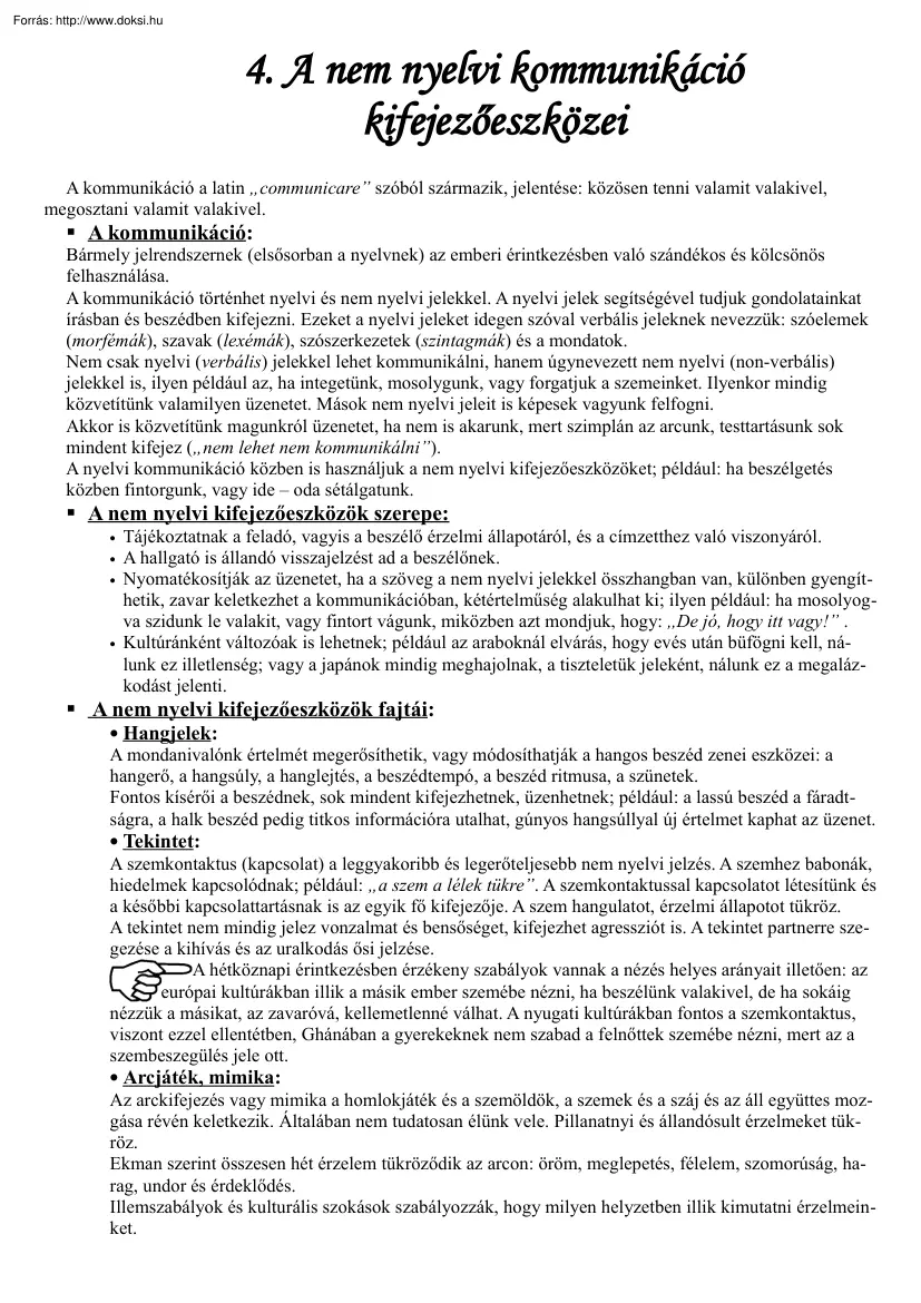 A nem nyelvi kommunikáció kifejezőeszközei