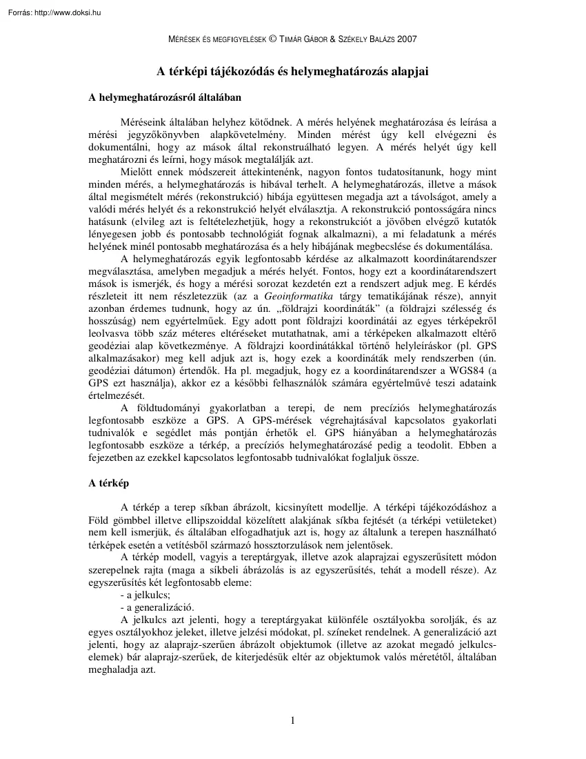 Timár-Székely - A térképi tájékozódás és helymeghatározás alapjai
