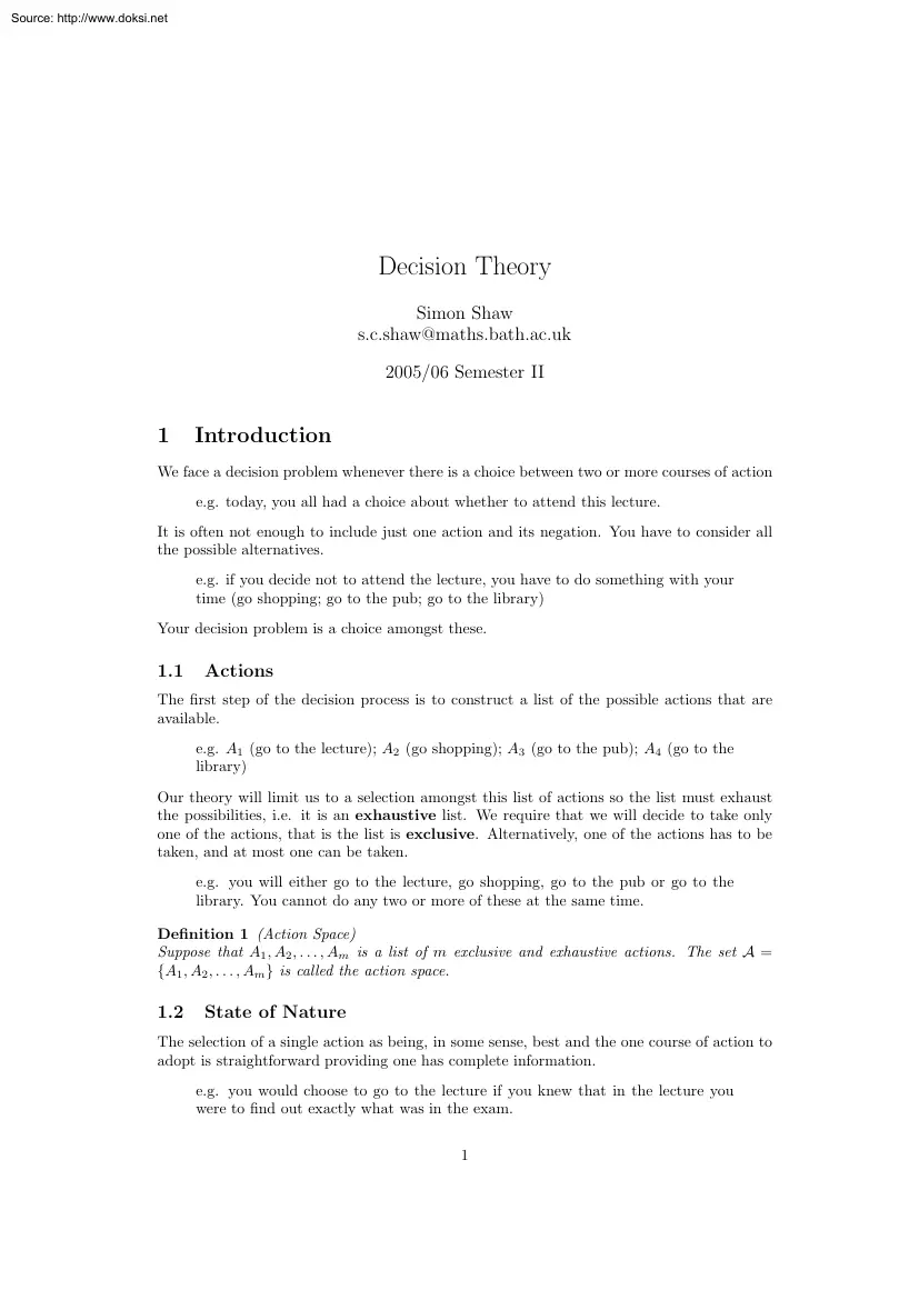 Simon Shaw - Decision Theory