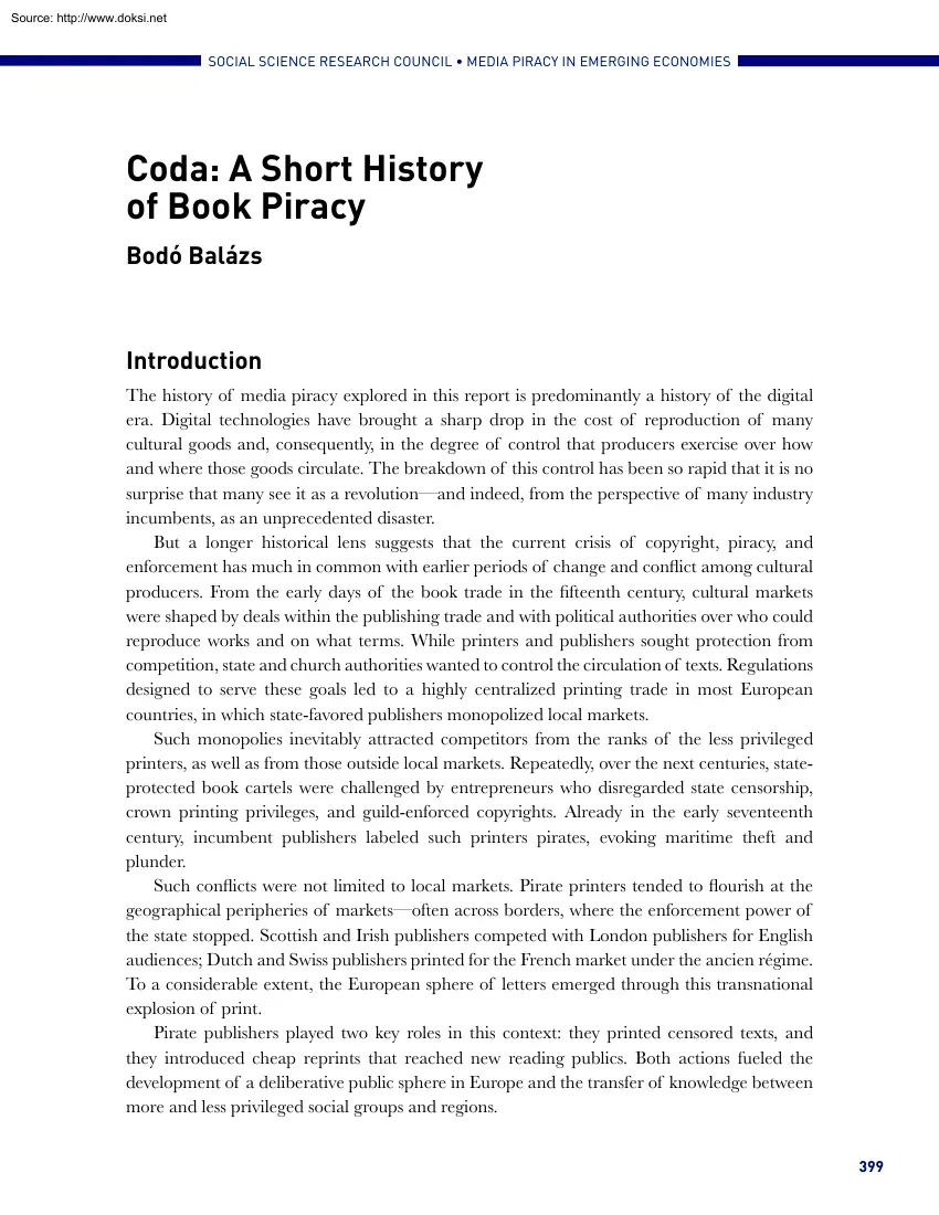 Bodó Balázs - Coda, A Short History of Book Piracy