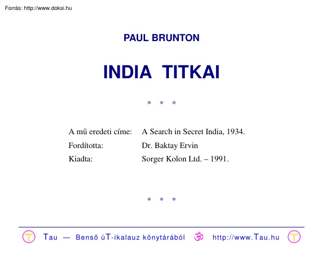 Dr. Paul Brunton - India titkai