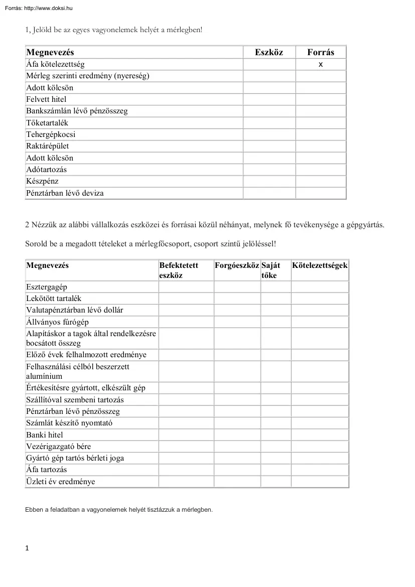 Feladatok mérleghez