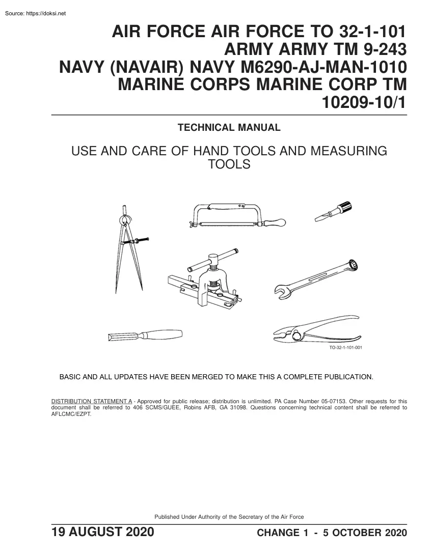 Air Force Technical Manual, Use and Care of hand Tools and Measuring Tools