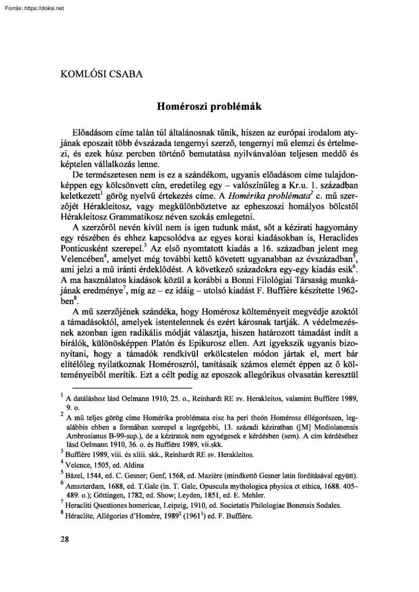 Komlósi Csaba - Homéroszi problémák