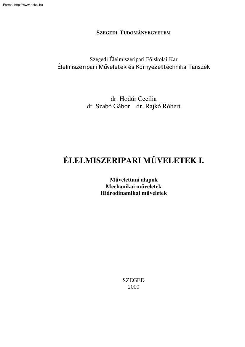 Élelmiszeripari műveletek I
