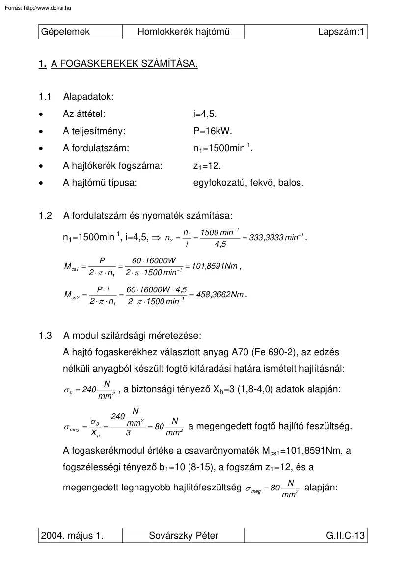 Sovárszky Péter - Homlokkerék hajtómű