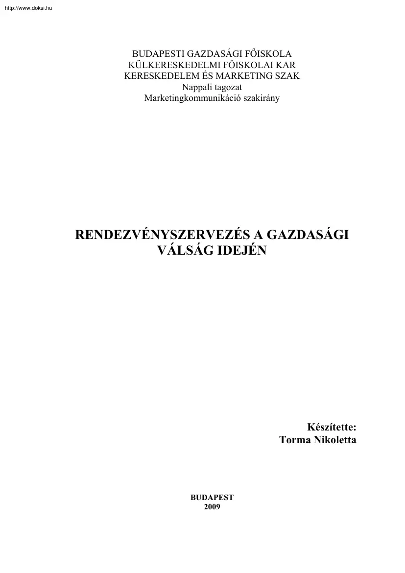 Torma Nikoletta - Rendezvényszervezés a gazdasági válság idején