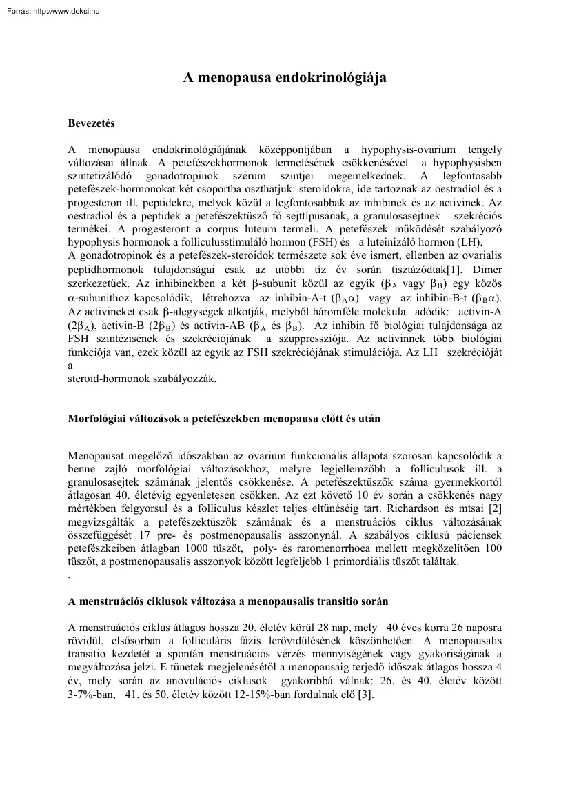 A menopausa endokrinológiája