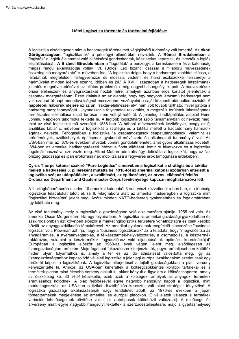 Logisztika tételek kidolgozva