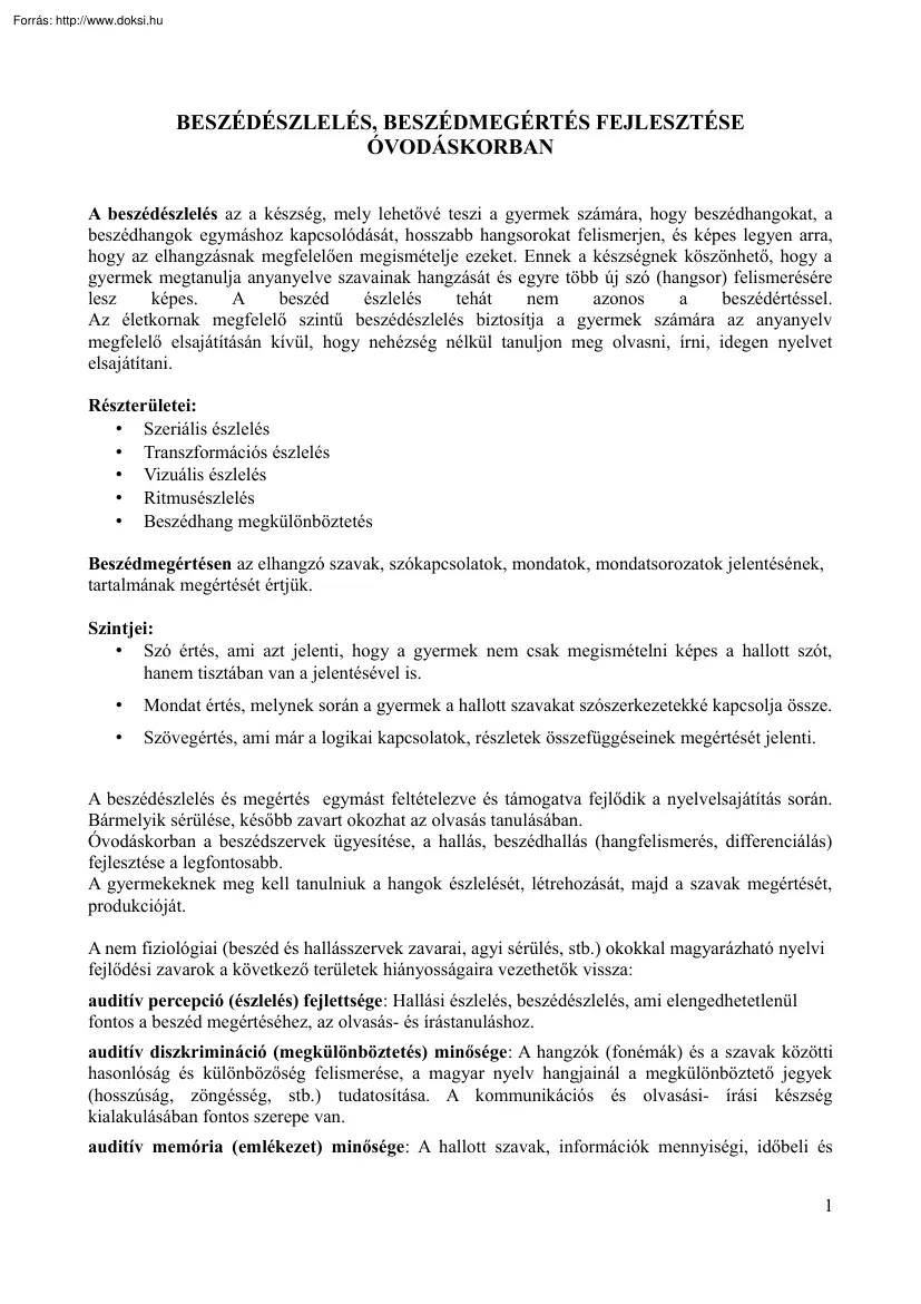 Szöginé Nádasy Márta - Beszédészlelés, beszédmegértés fejlesztése óvodákban