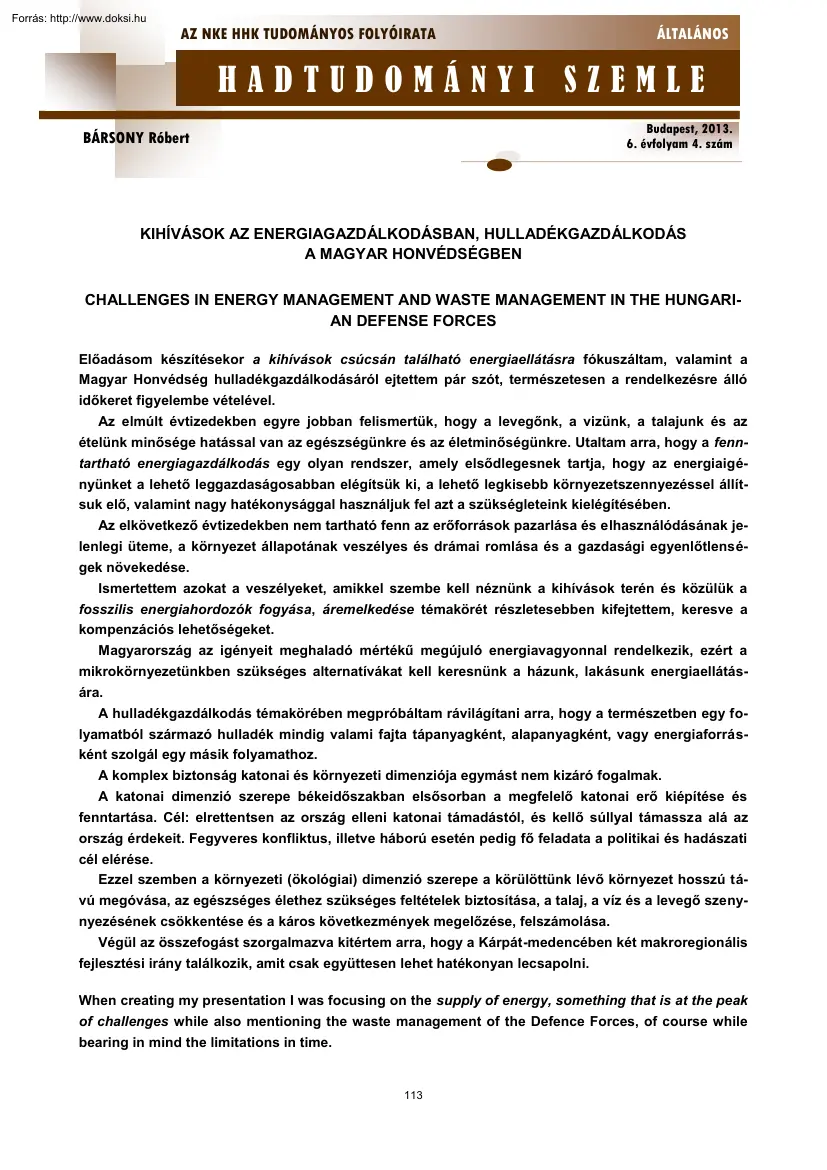 Bársony Róbert - Kihívások az energiagazdálkodásban