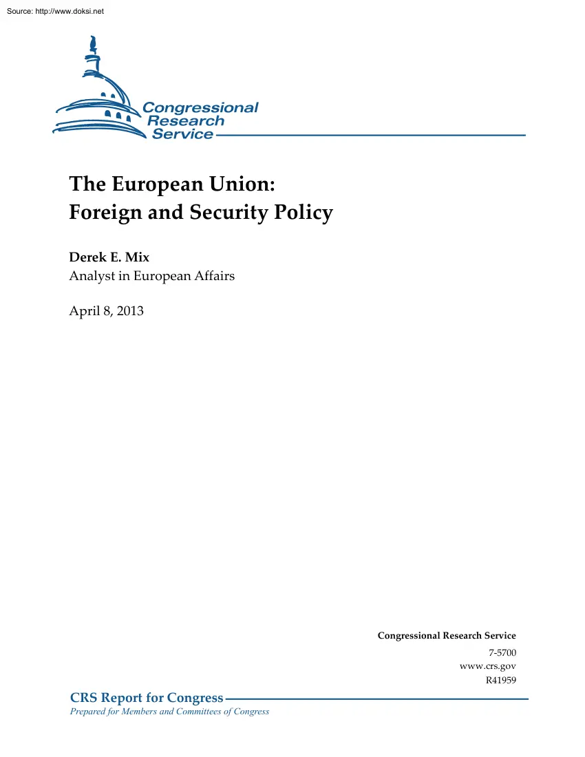 Derek E. Mix - The European Union, Foreign and Security Policy