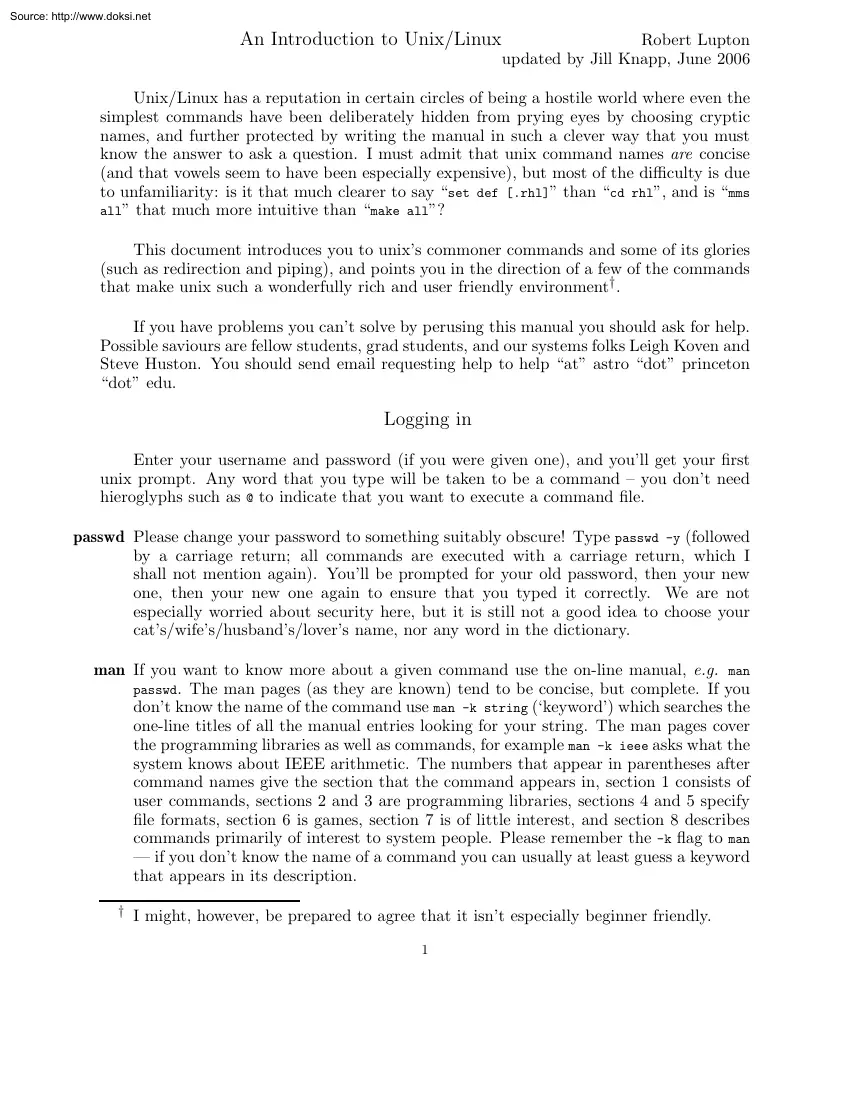 Robert Lupton - An Introduction to Unix and Linux