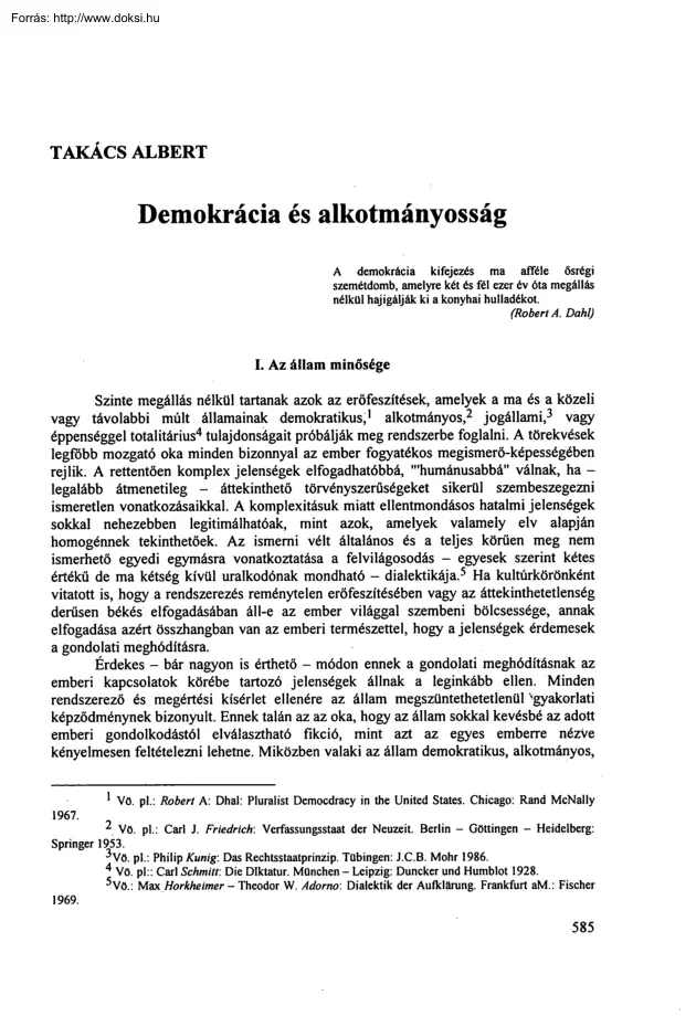 Takács Albert - Demokrácia és alkotmányosság