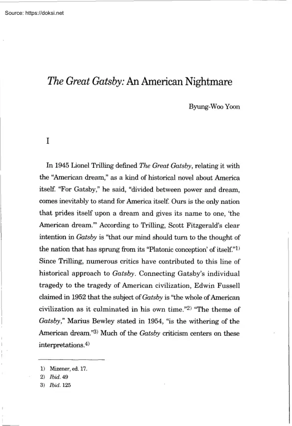 Byung Woo Yoon - The Great Gatsby, An American Nightmare