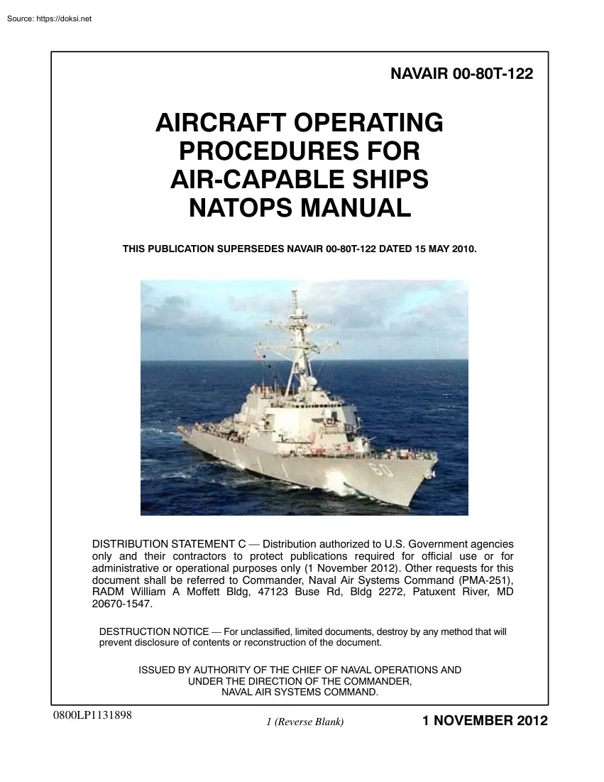 NAVAIR 00-80T-122, Aircraft Operating Procedures for Air Capable Ships Natops Manual