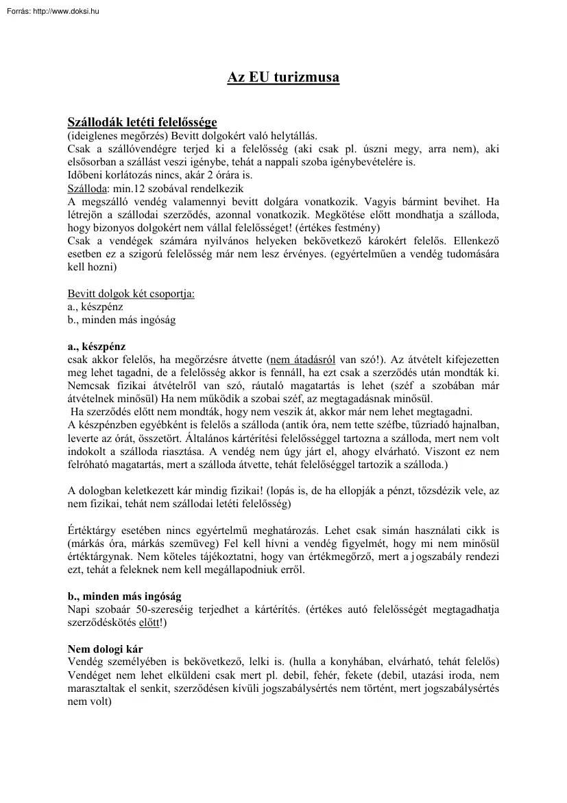 Az EU turizmusa
