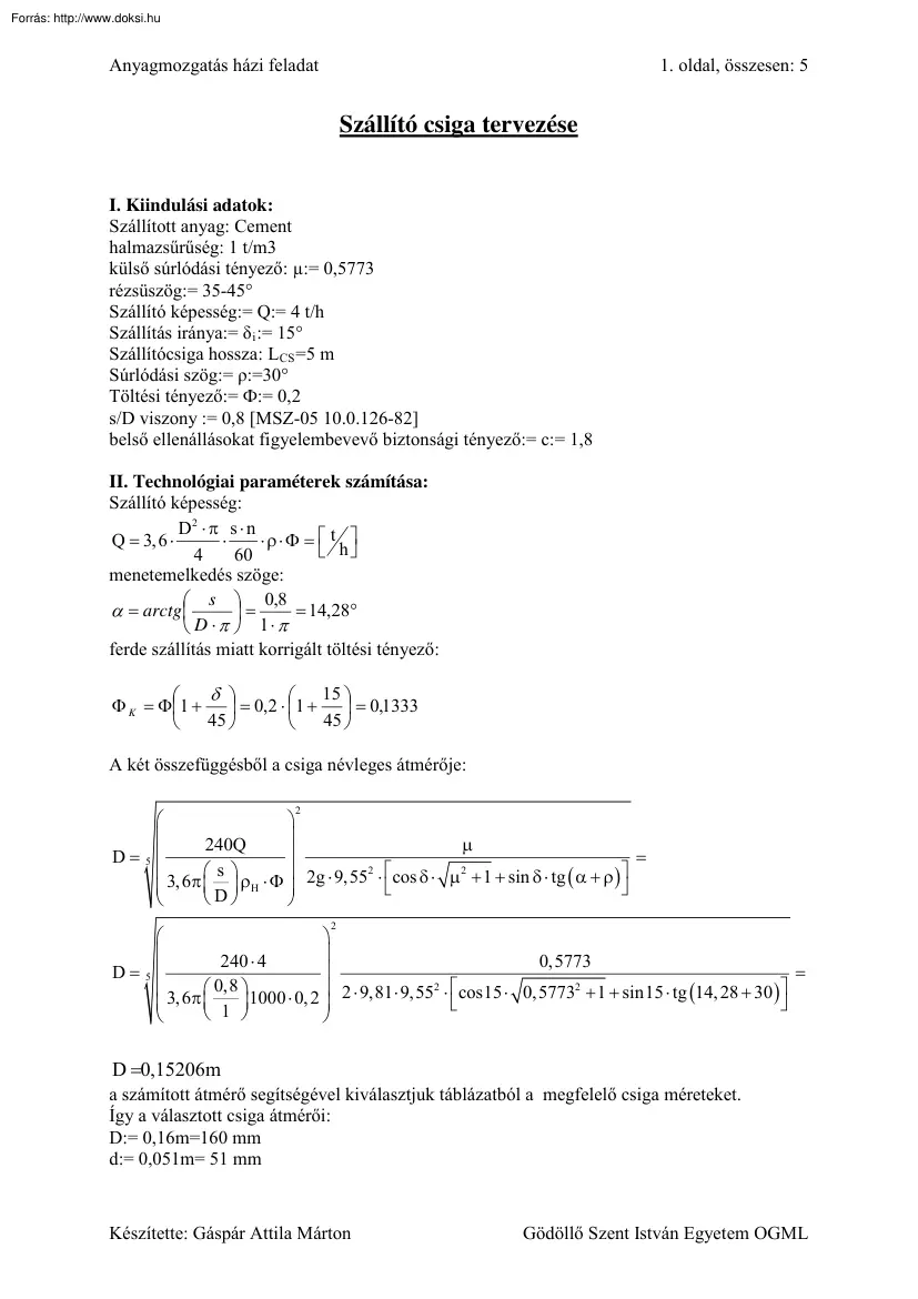 Szállító csiga tervezése