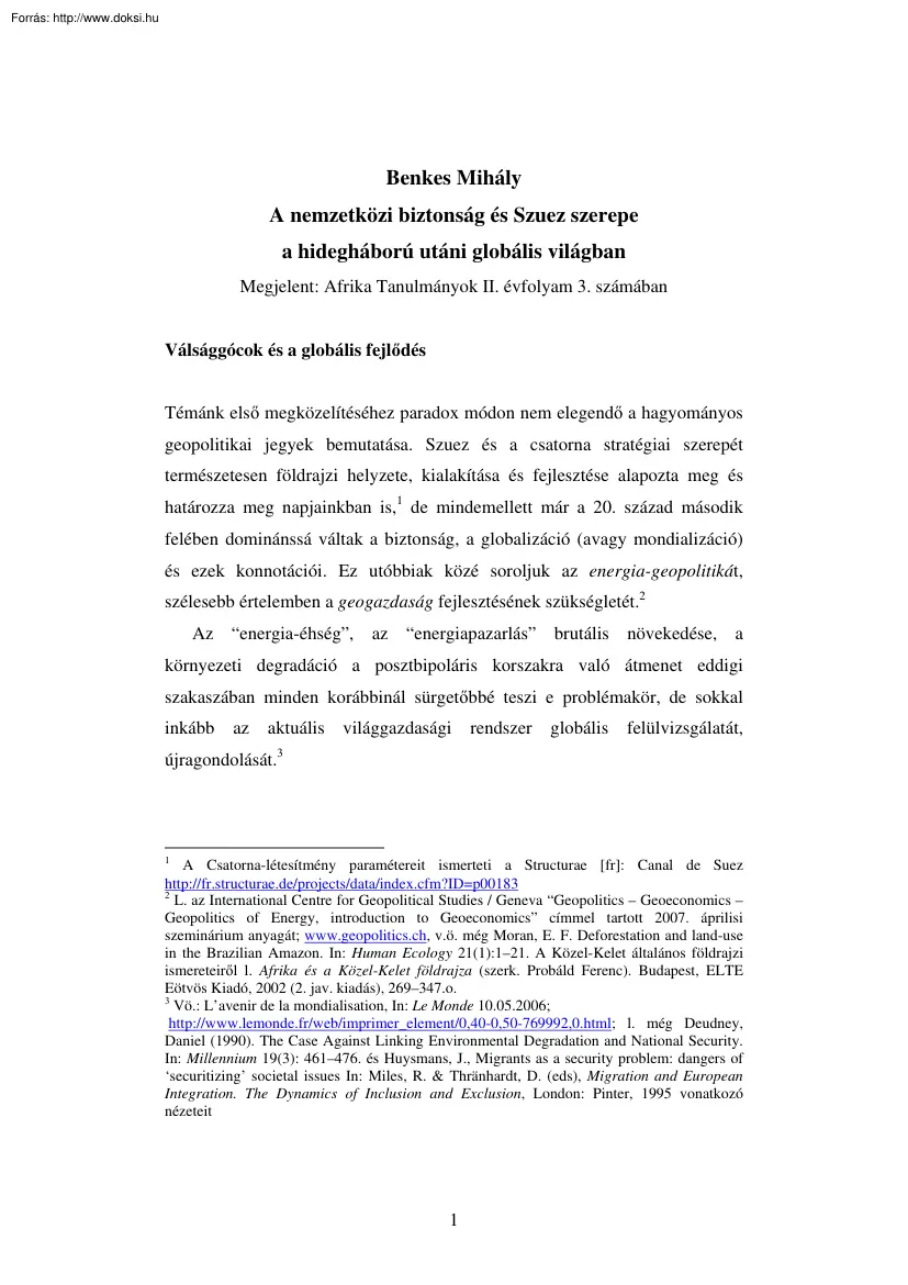 Benkes Mihály - A nemzetközi biztonság és Szuez szerepe a hidegháború utáni globális