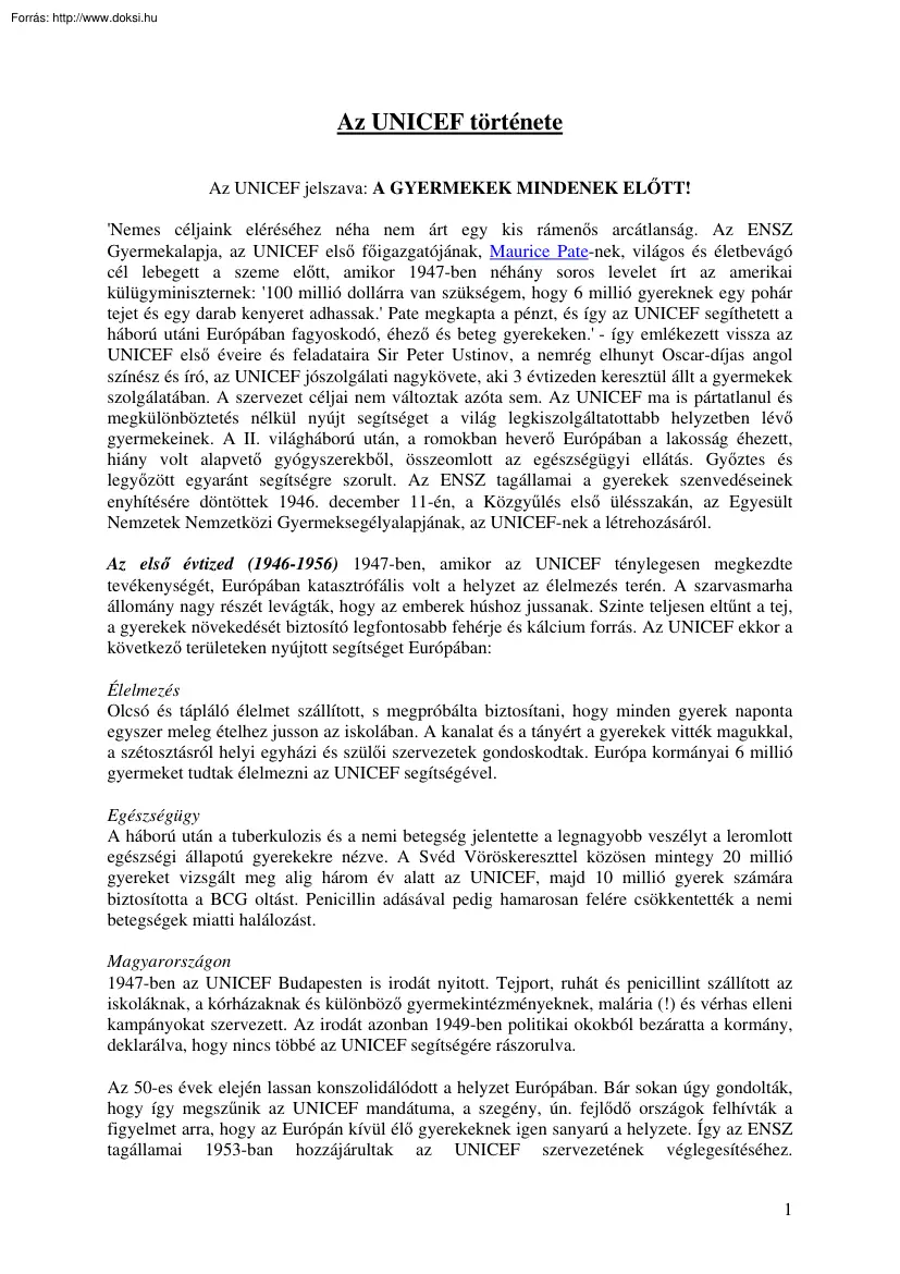Az UNICEF története