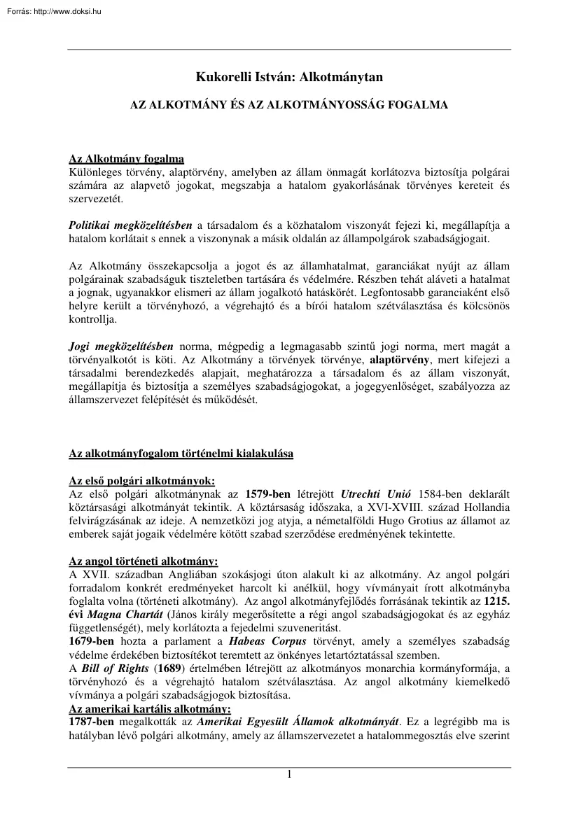 Kukorelli István - Az alkotmány és az alkotmányosság fogalma