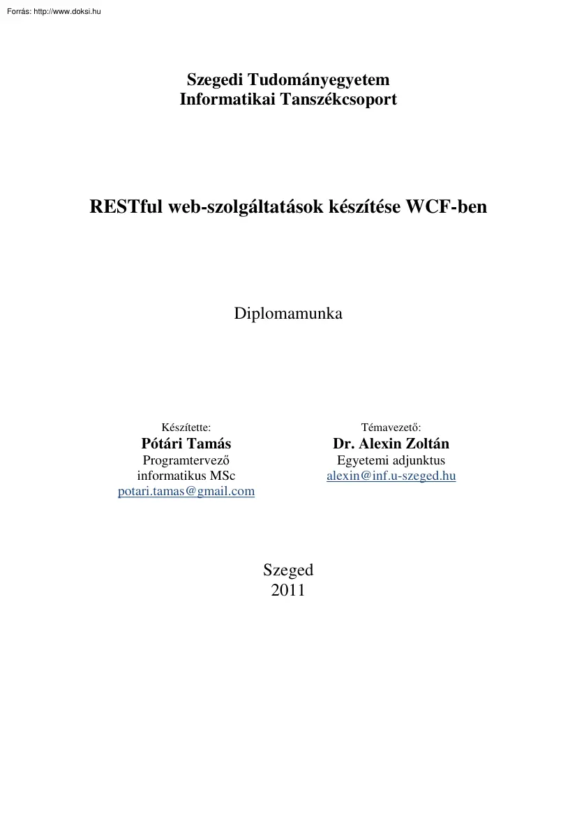Pótári Tamás - RESTful web szolgáltatások készítése WCF-ben