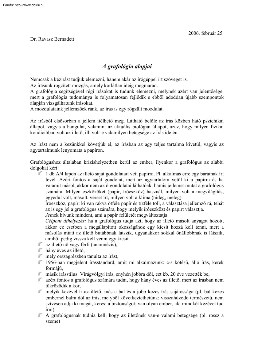 Dr. Ravasz Bernadett - A grafológia alapjai