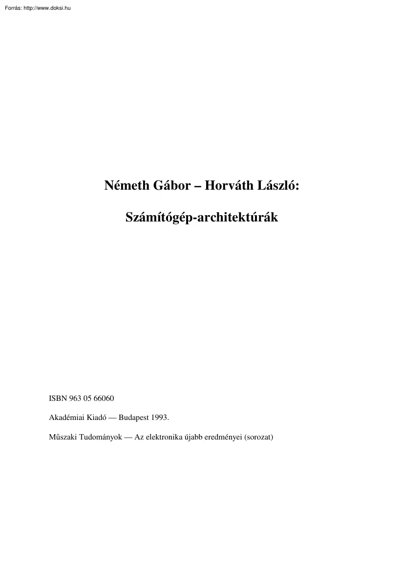 Németh-Horváth - Számítógép-architektúrák