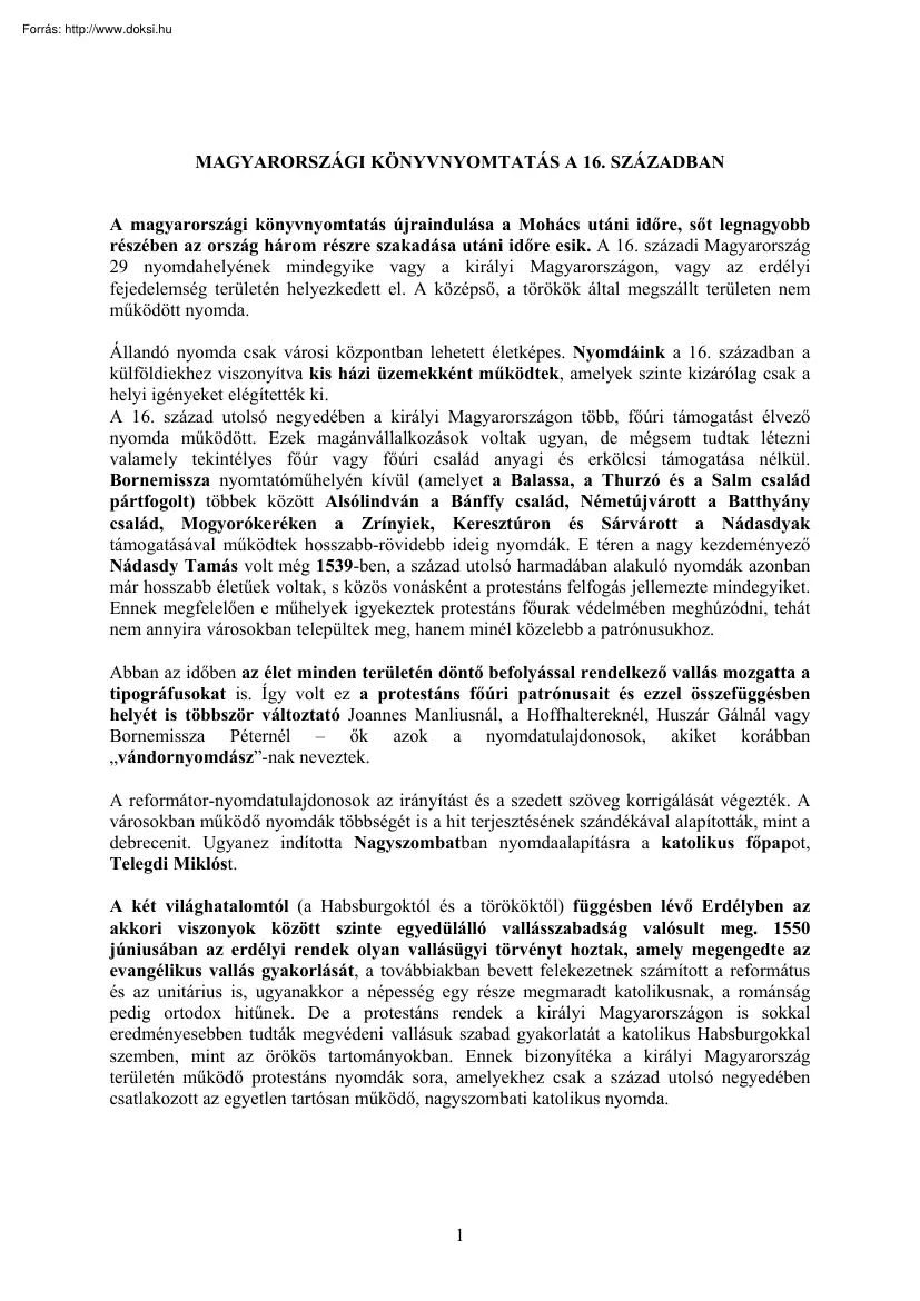 Magyarországi könyvnyomtatás a 16. században
