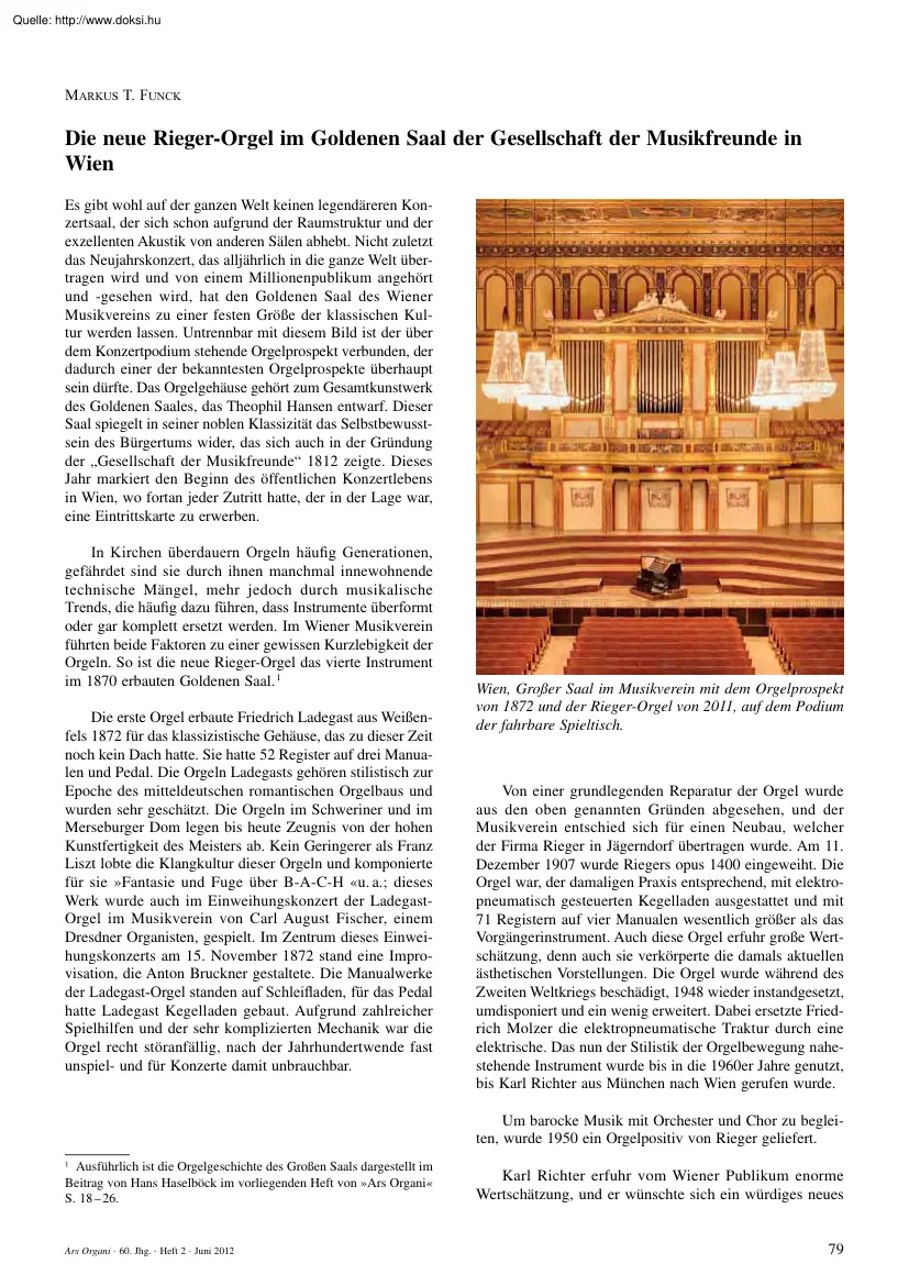 Markus T. Funck - Die neue Rieger-Orgel im Goldenen Saal der Gesellschaft der Musikfreunde in Wien