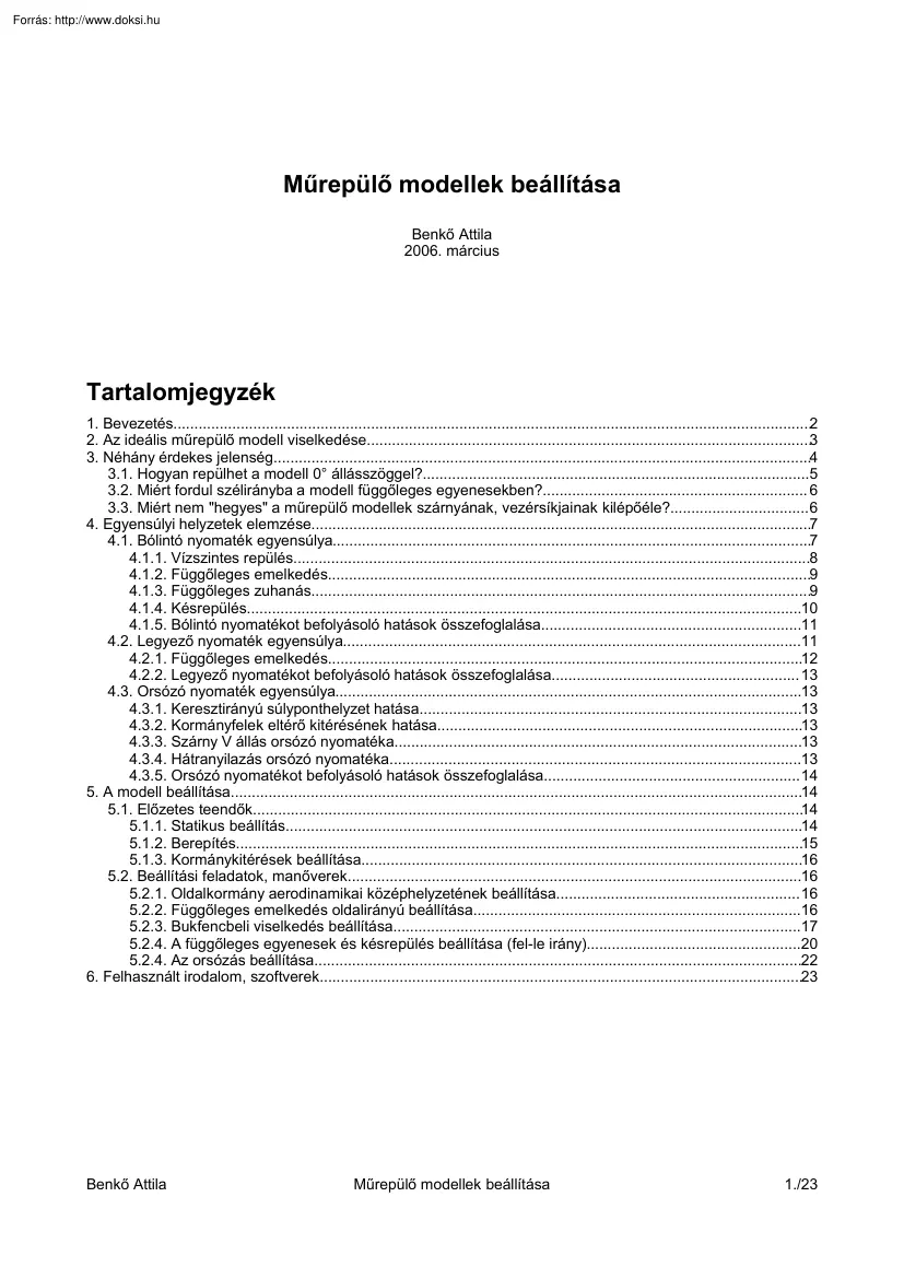 Benkő Attila - Műrepülő modellek beállítása