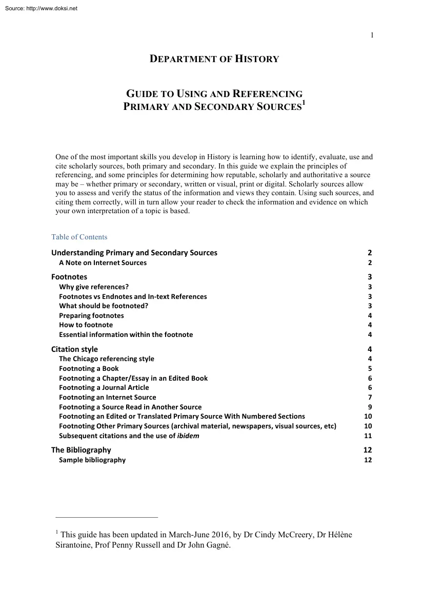 Guide to Using and Referencing Primary and Secondary Sources