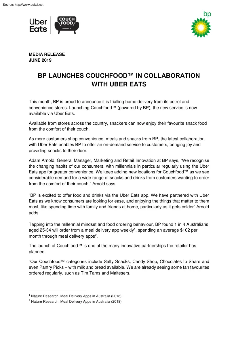 BP Launches Couchfood in Collaboration with UBER Eats