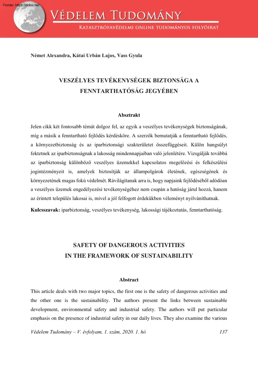 Veszélyes tevékenységek biztonsága a fenntarthatóság jegyében